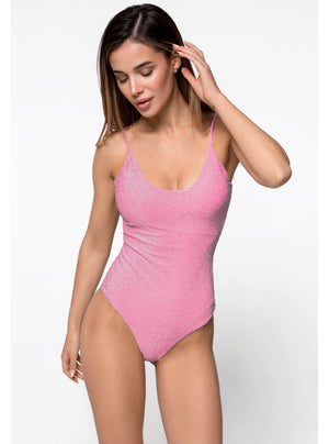 Lurex Sparkling Pink Backless Swimsuit