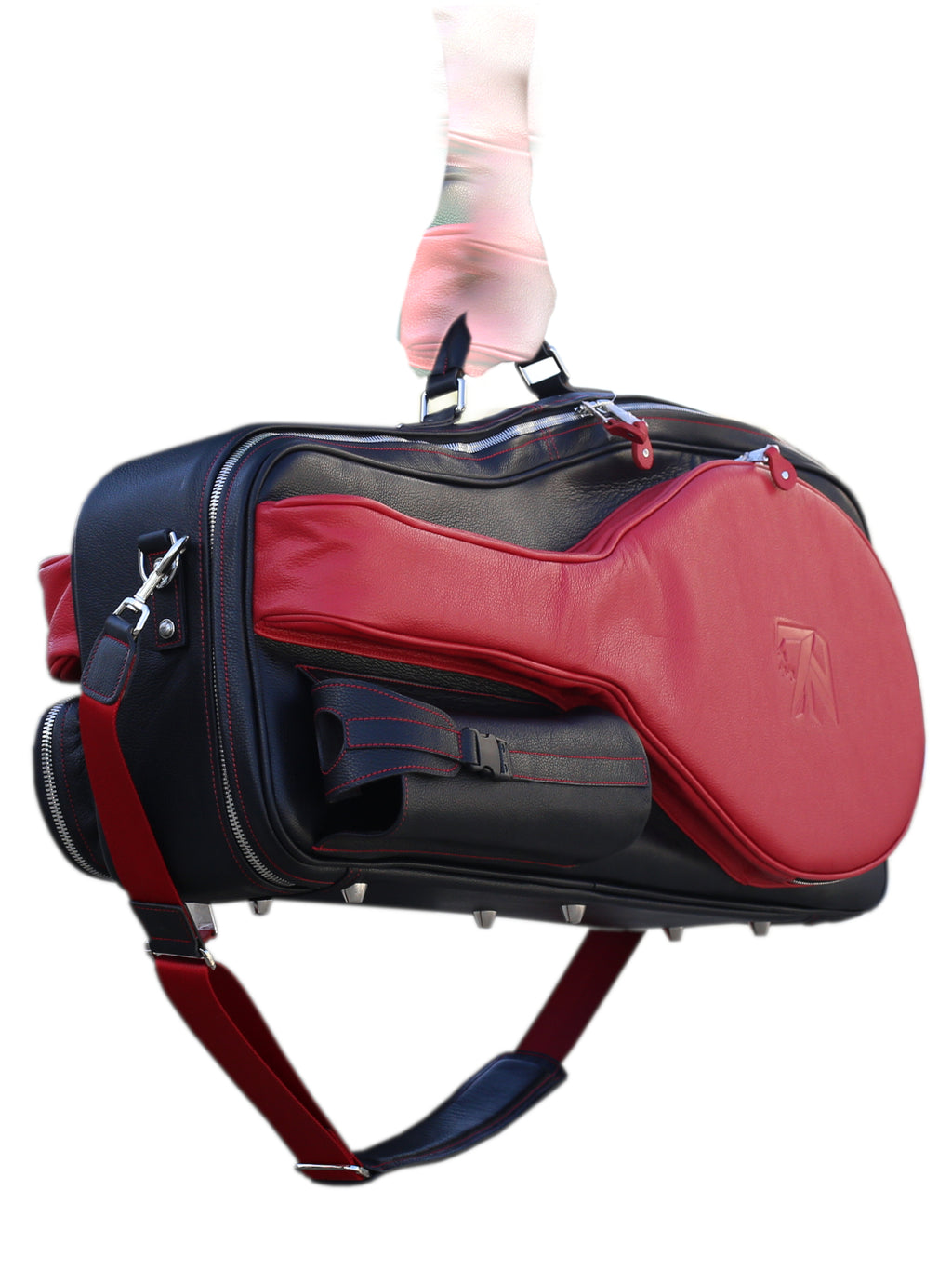 Gerçek deri siyah ve kırmızı renk tenis çantası