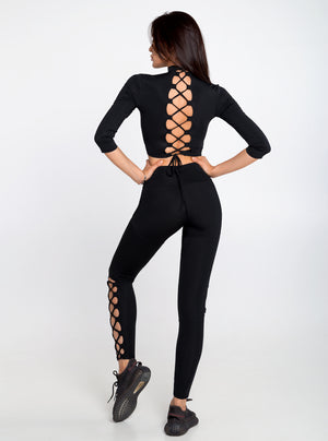 Joya Gia Long Sleeve Black Openback T-Shirt