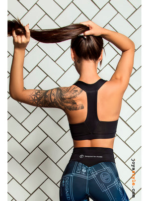 Navy Blue Neron Printed Design Sports Bra Bustier Top