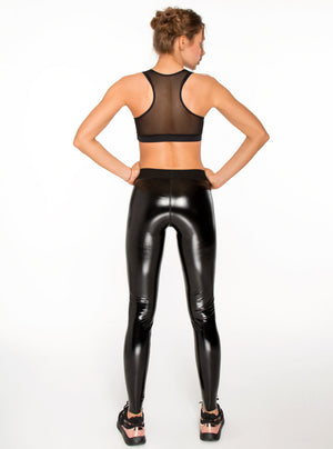 Joya Venom Glossy Matte Black Sports Leather Leggings 