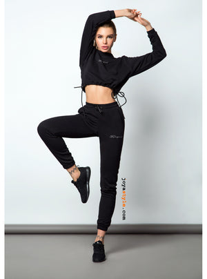 Jogger Open Belly Black Athlete Women's Tracksuit Set