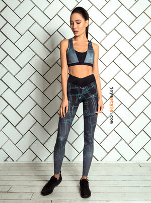 Gray Neron Printed Design High Waist and Belt Leggings