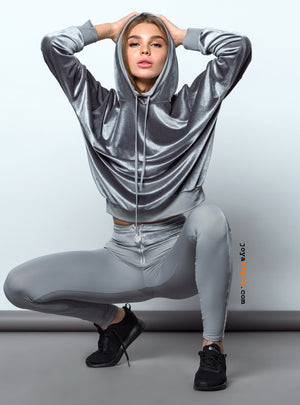Gümüş renk kadın pilates kapüşonlu sweatshirt