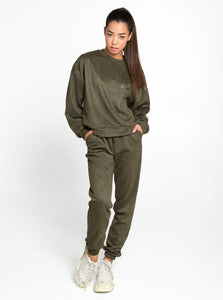 Chill Khaki Green Cotton Velvet Women's Tracksuit Set