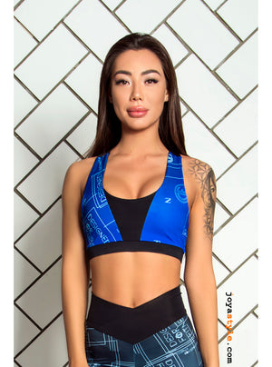 Navy Blue Neron Printed Design Sports Bra Bustier Top