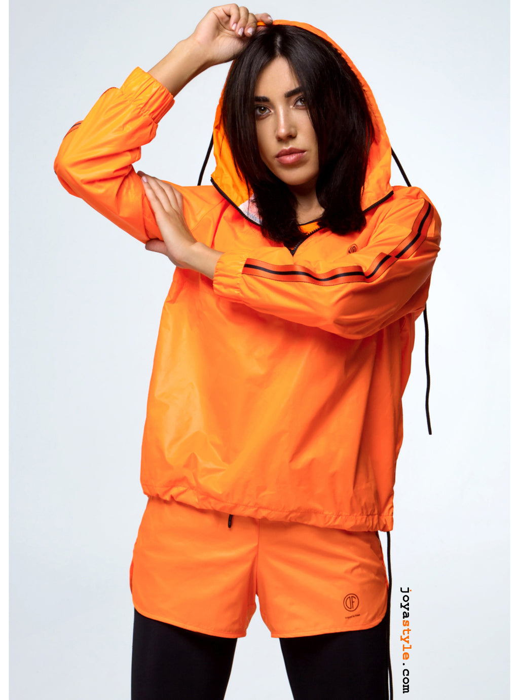 Women's Hooded Orange Raincoat Windbreaker