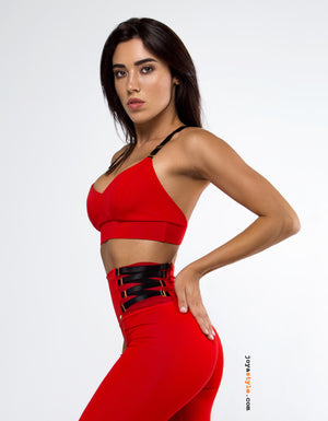 Essential Red Backless Strap Pushup Support Sports Bra