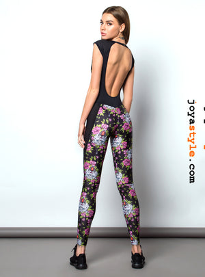 Floral Corset and Mesh Fitness Pilates Yoga | Jumpsuit Leggings