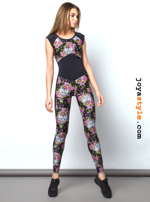 Floral Corset and Mesh Fitness Pilates Yoga | Jumpsuit Leggings