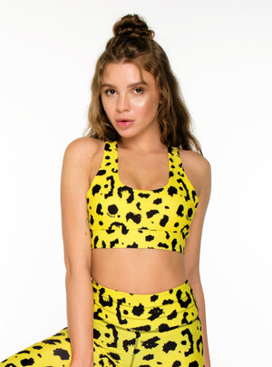 Leopard Pattern Yellow Sports Bra