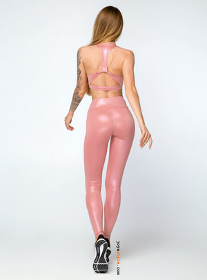 Plastic New Generation Matte Pink High Waist Women's Sports Tights