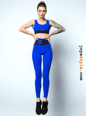 Ocean Belt High Waist Blue Running Fitness Tights