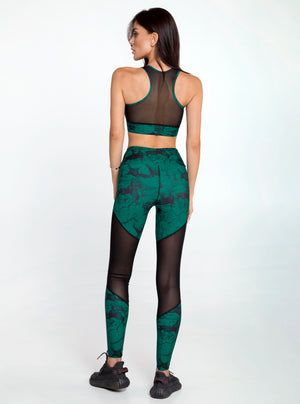 Joya Marble Green Transparent Sports Tights