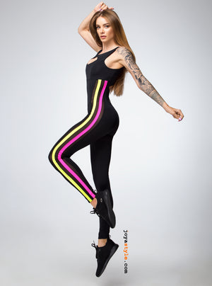 Neon Color Striped Dance Yoga Zumba Jumpsuit Leggings Model