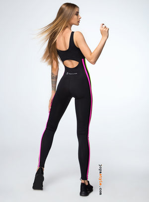 Neon Color Striped Dance Yoga Zumba Jumpsuit Leggings Model