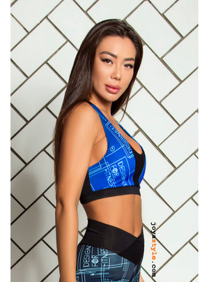 Navy Blue Neron Printed Design Sports Bra Bustier Top