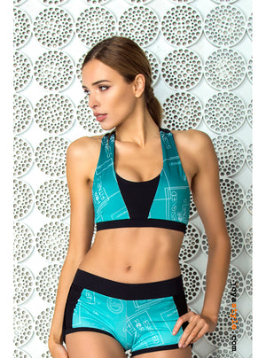 Blue Neron Printed Design Sports Bra Bustier Top