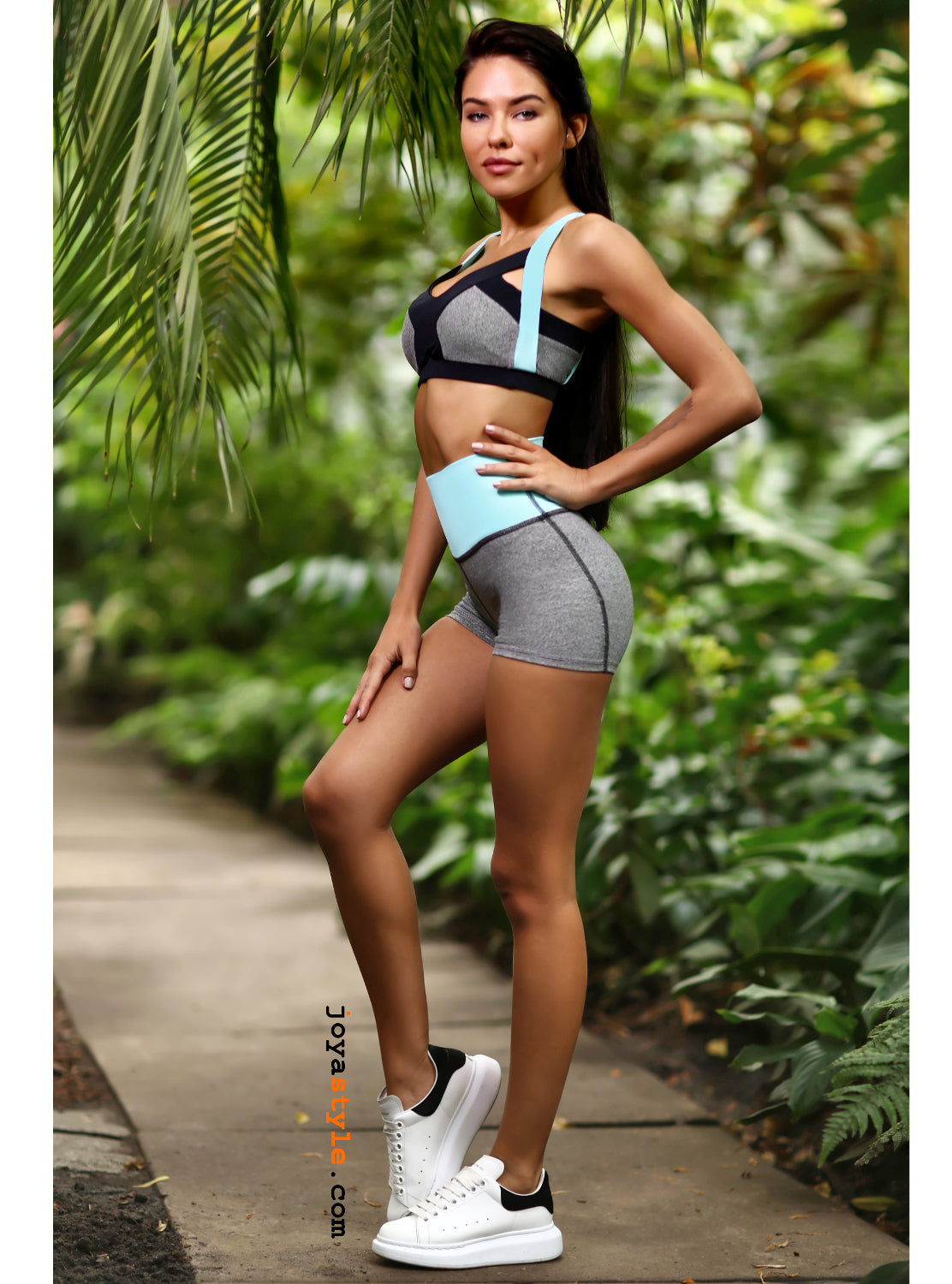 Turquoise Gray High Waist Super Soft Sports Tights Shorts Joya Style