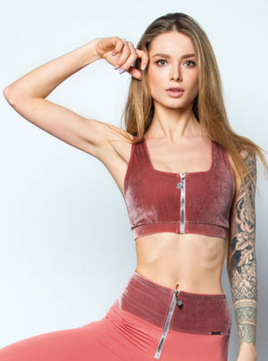 Puppy Mouth Cross Strap Zippered Yoga Top Bra Top