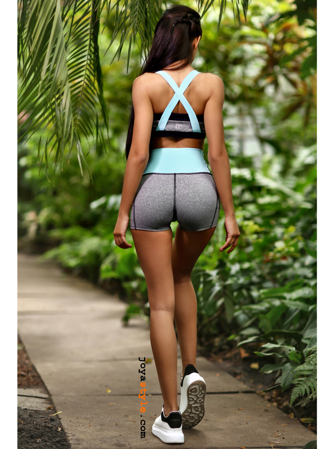 Turquoise Gray High Waist Super Soft Sports Tights Shorts